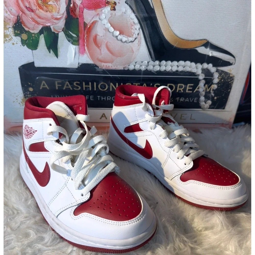 Nike Air Jordan 1 Mid White Gym Red BQ6472-161 Womens Sneakers